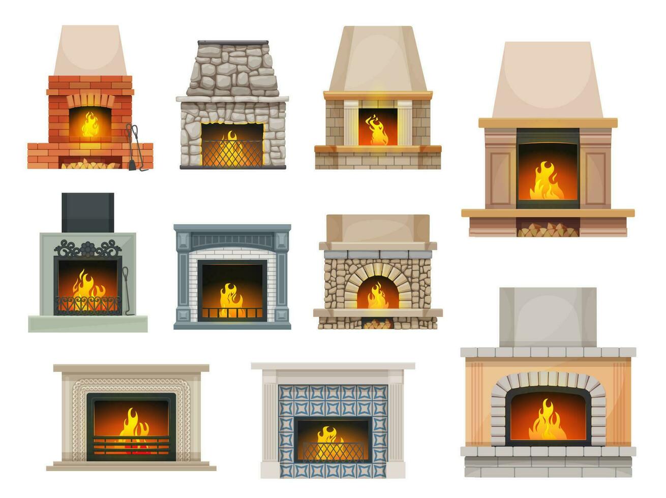 House fireplace, hearth with firewood flames vector