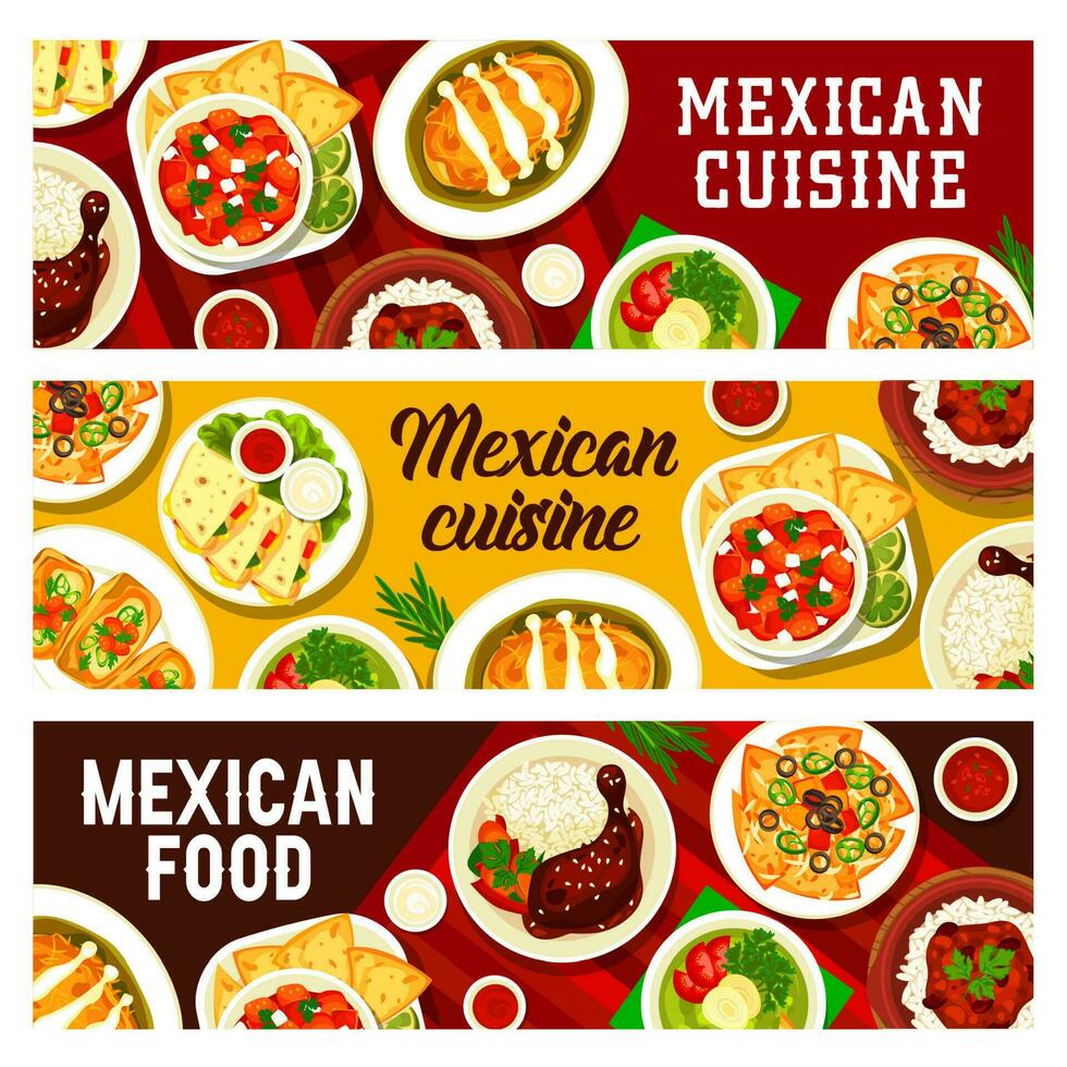 Mexican food meals with nachos and cheese banner vector