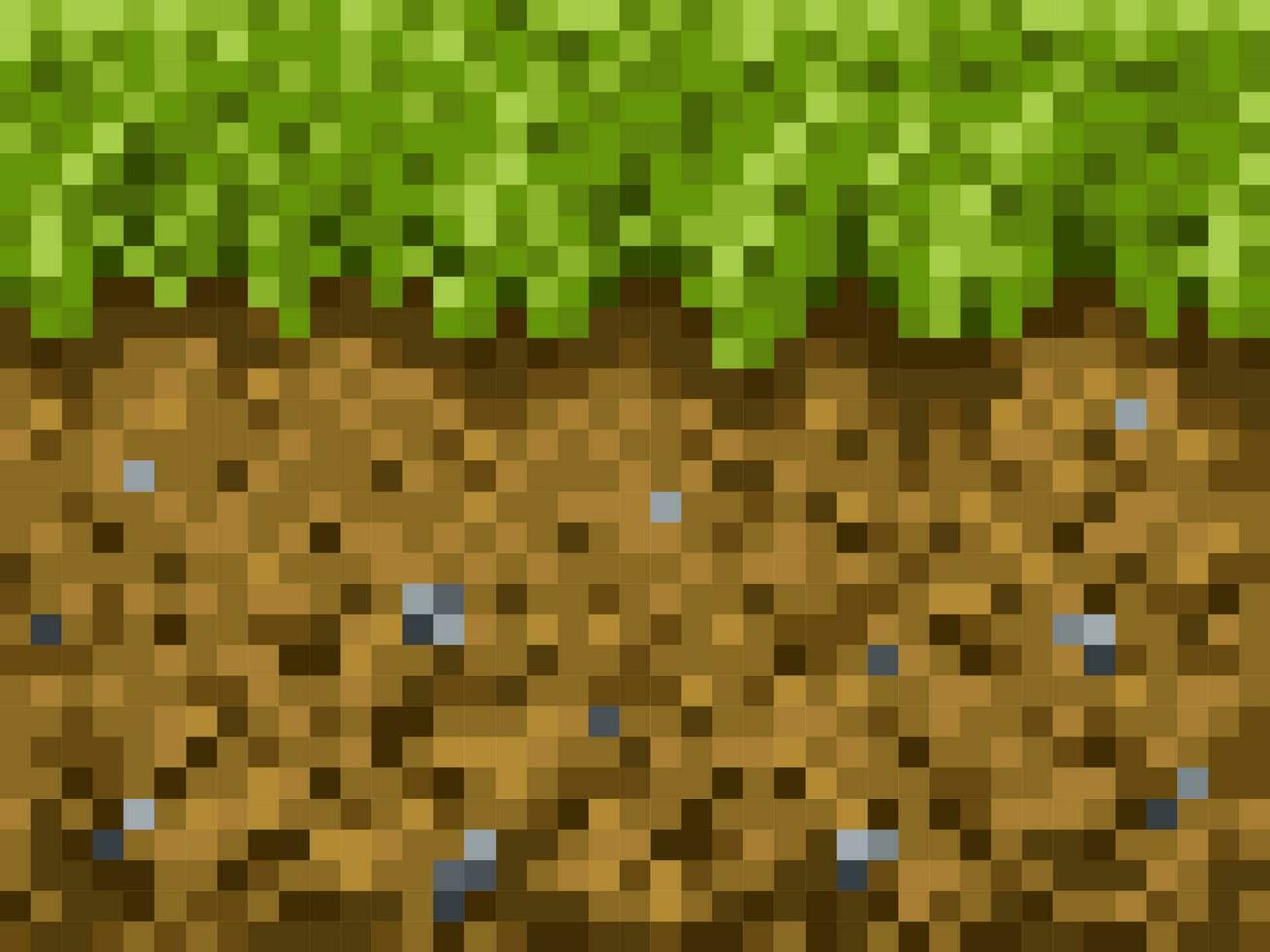 Pixel grass and ground blocks, game background vector