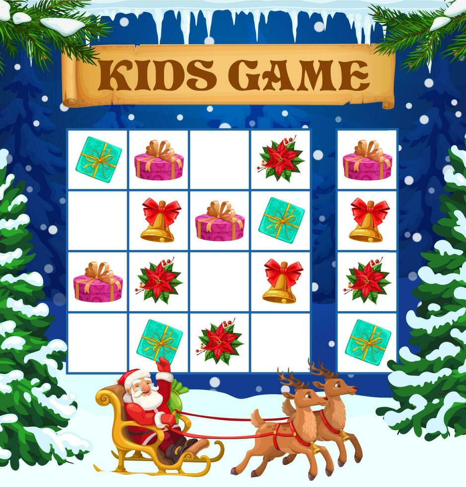 Christmas winter sudoku kids game or puzzle vector