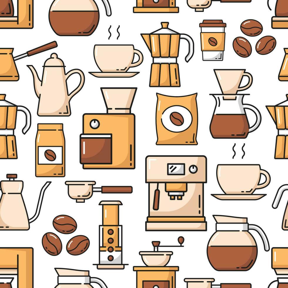 Coffee drink and beans seamless pattern background vector