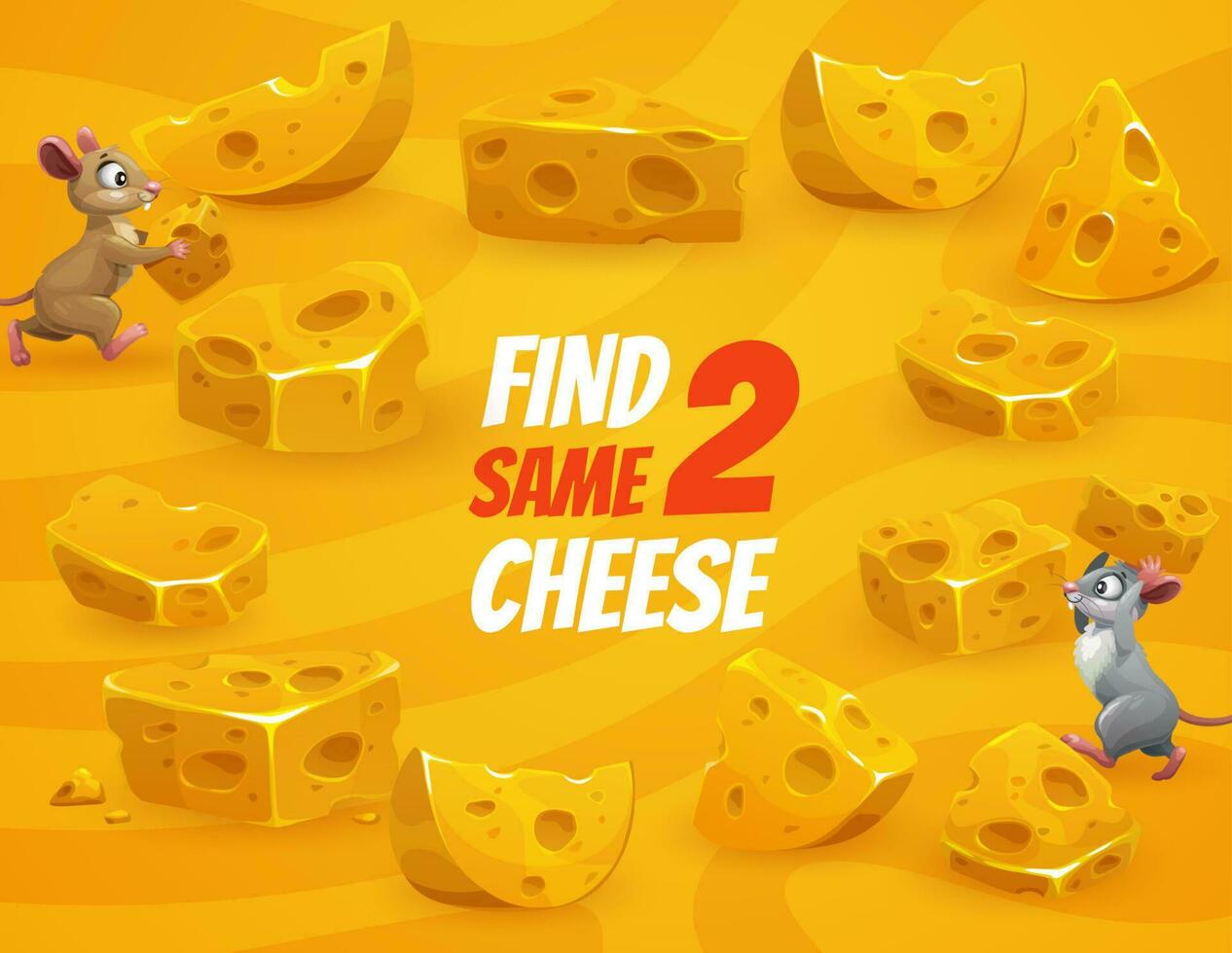 Find two same cheese pieces kids game puzzle vector