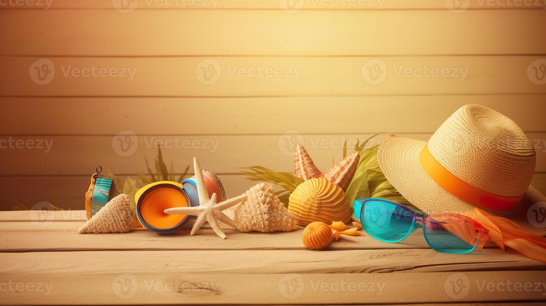 of a set of beach elements and fruit photo