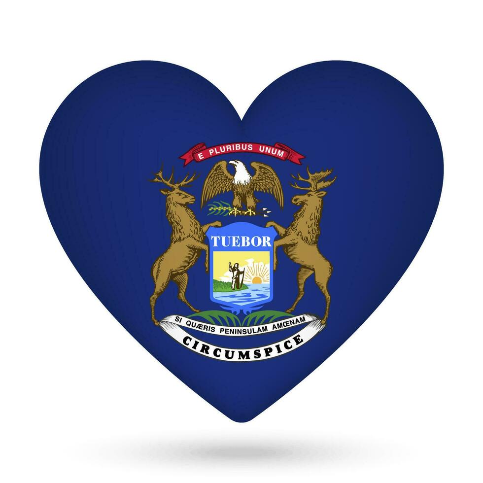 Michigan flag in heart shape. Vector illustration.