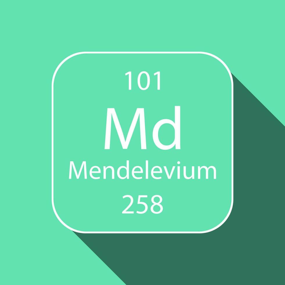 Mendelevium symbol with long shadow design. Chemical element of the periodic table. Vector illustration.