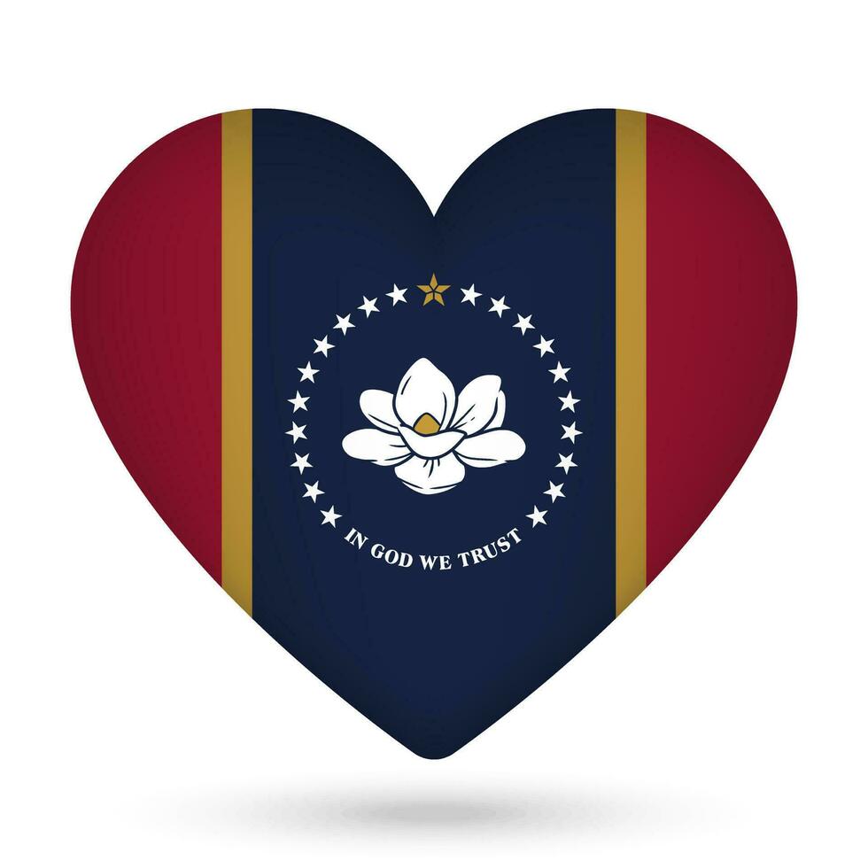 Mississippi flag in heart shape. Vector illustration.