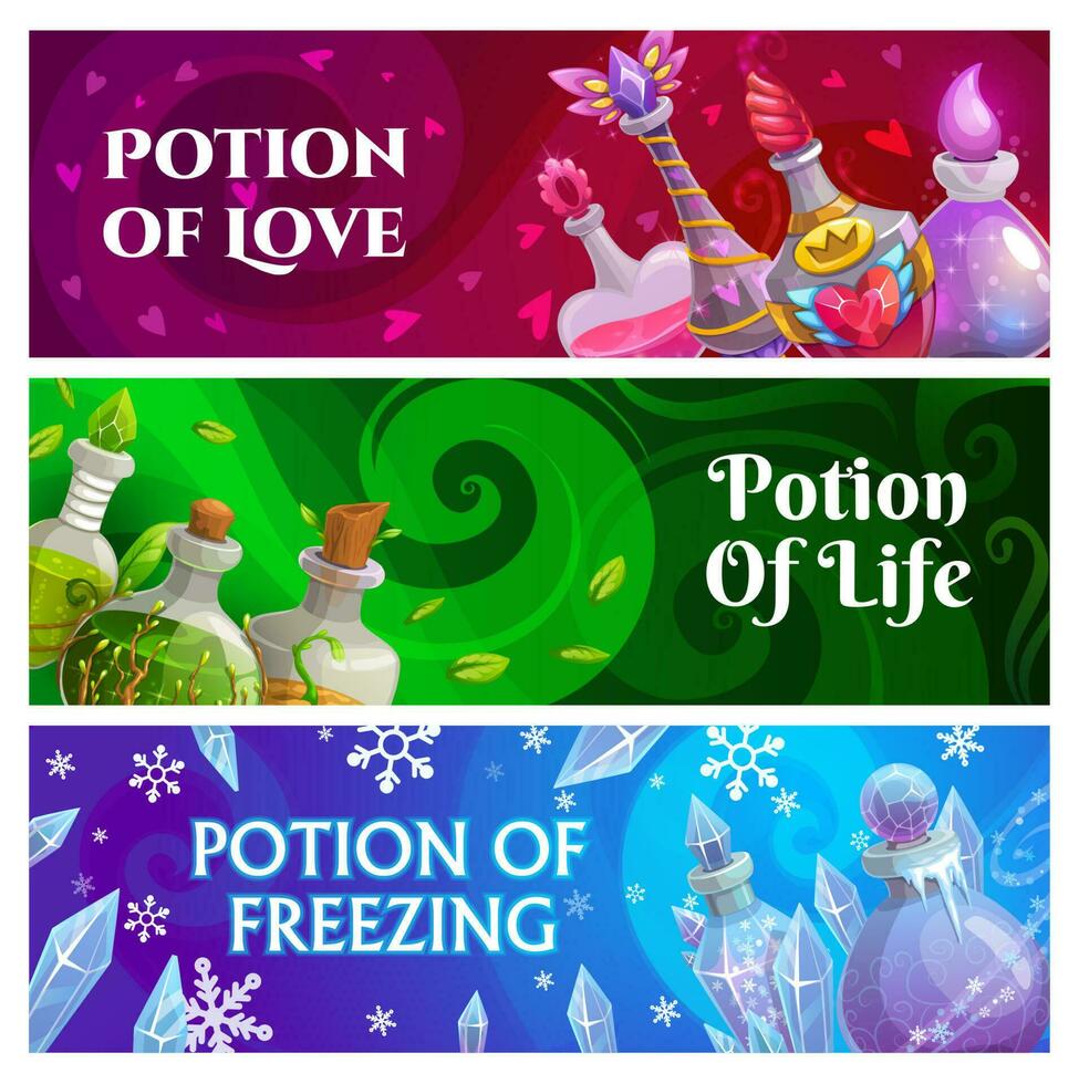 Witch or sorcerer magic potions vector banners