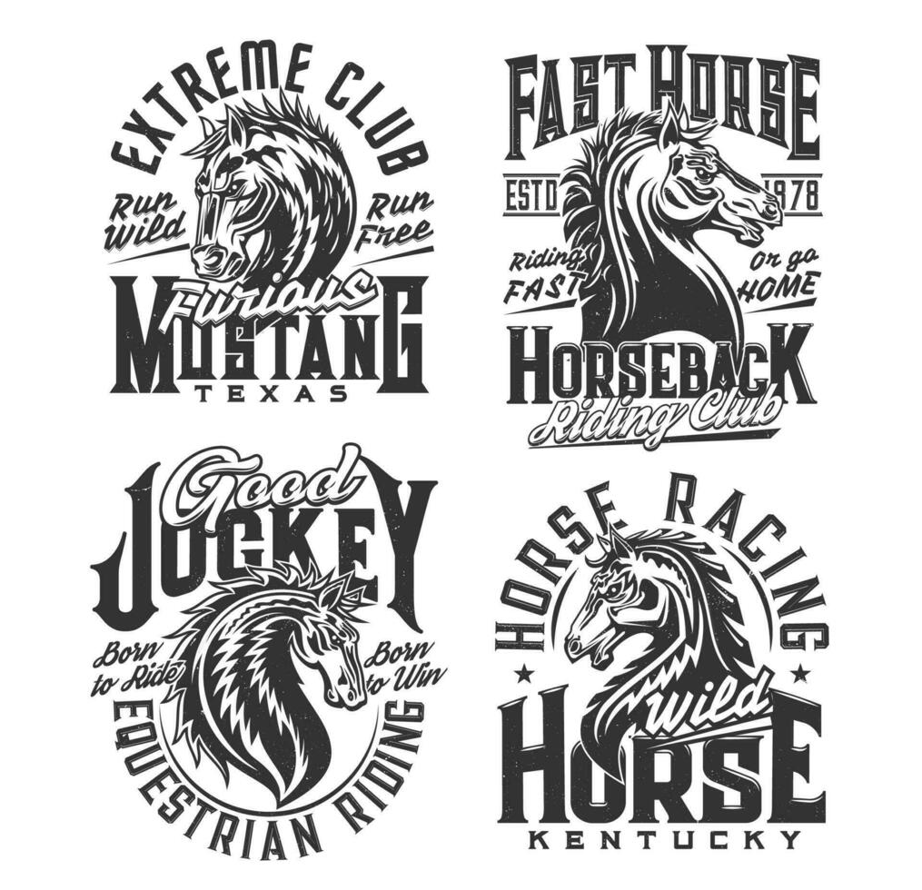 caballo montando club, ecuestre deporte camiseta huellas dactilares vector