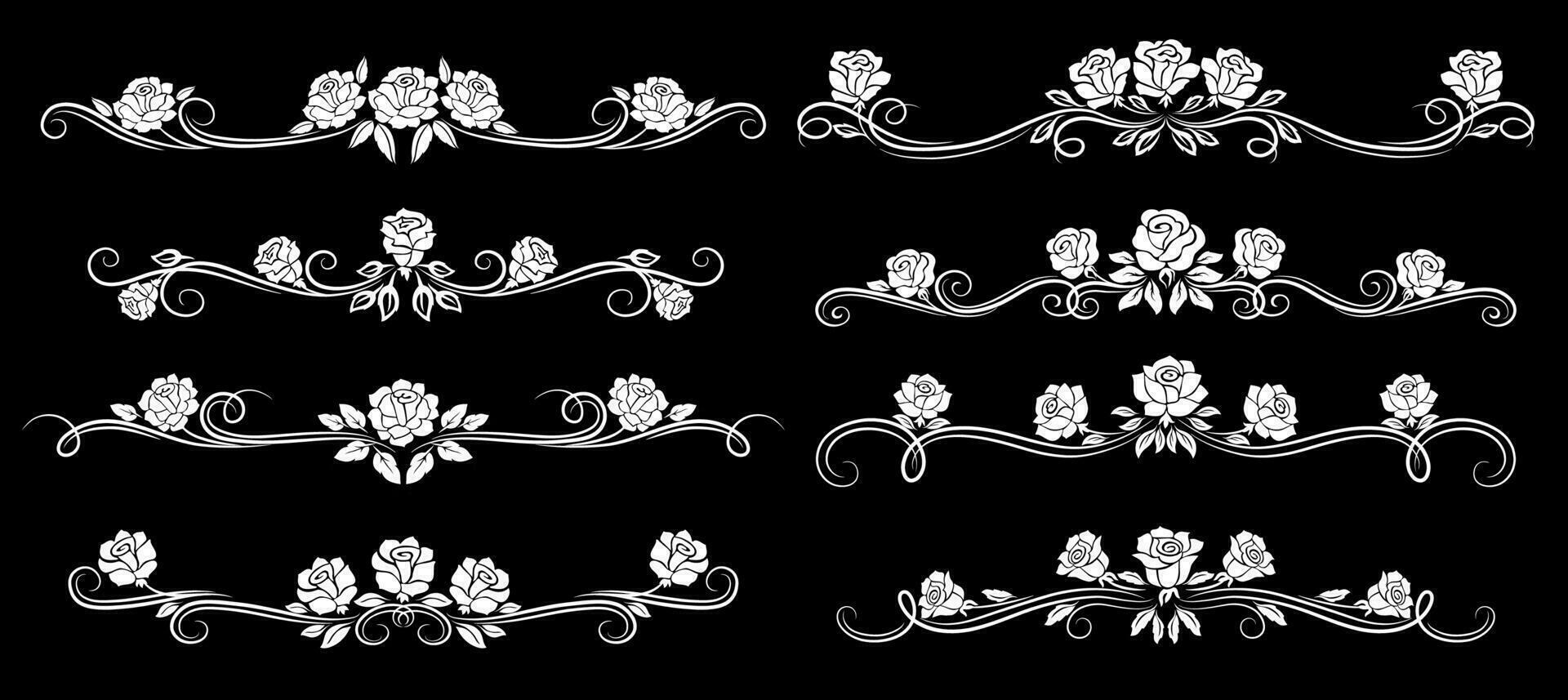Rose flower vintage borders, floral divider frames vector