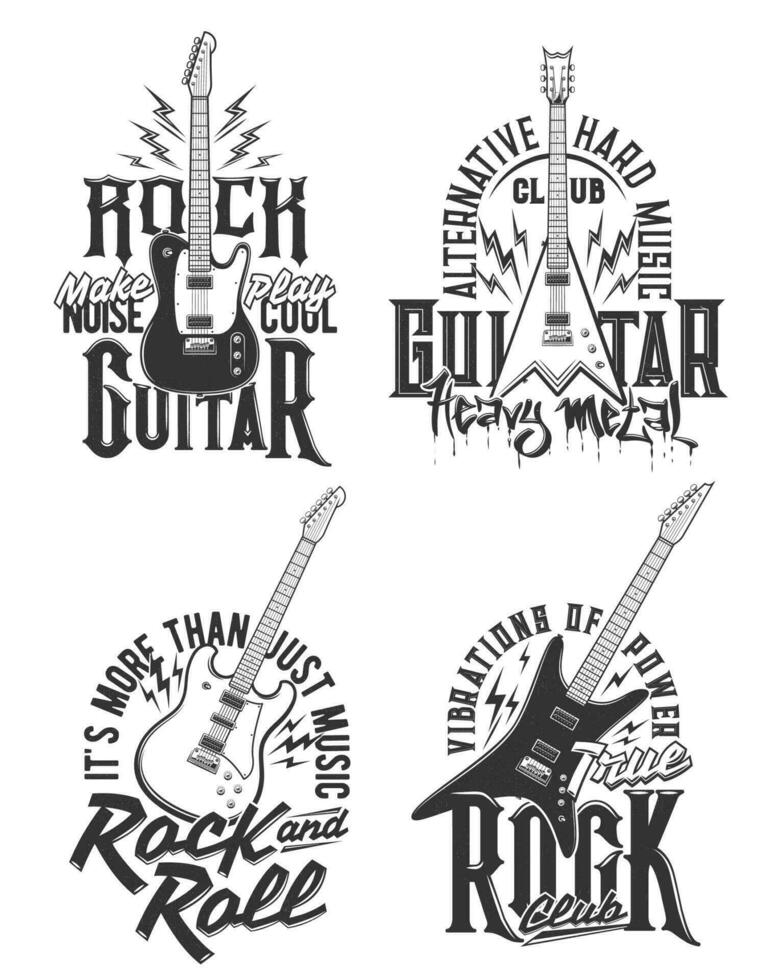 camiseta huellas dactilares con eléctrico guitarras vector emblemas