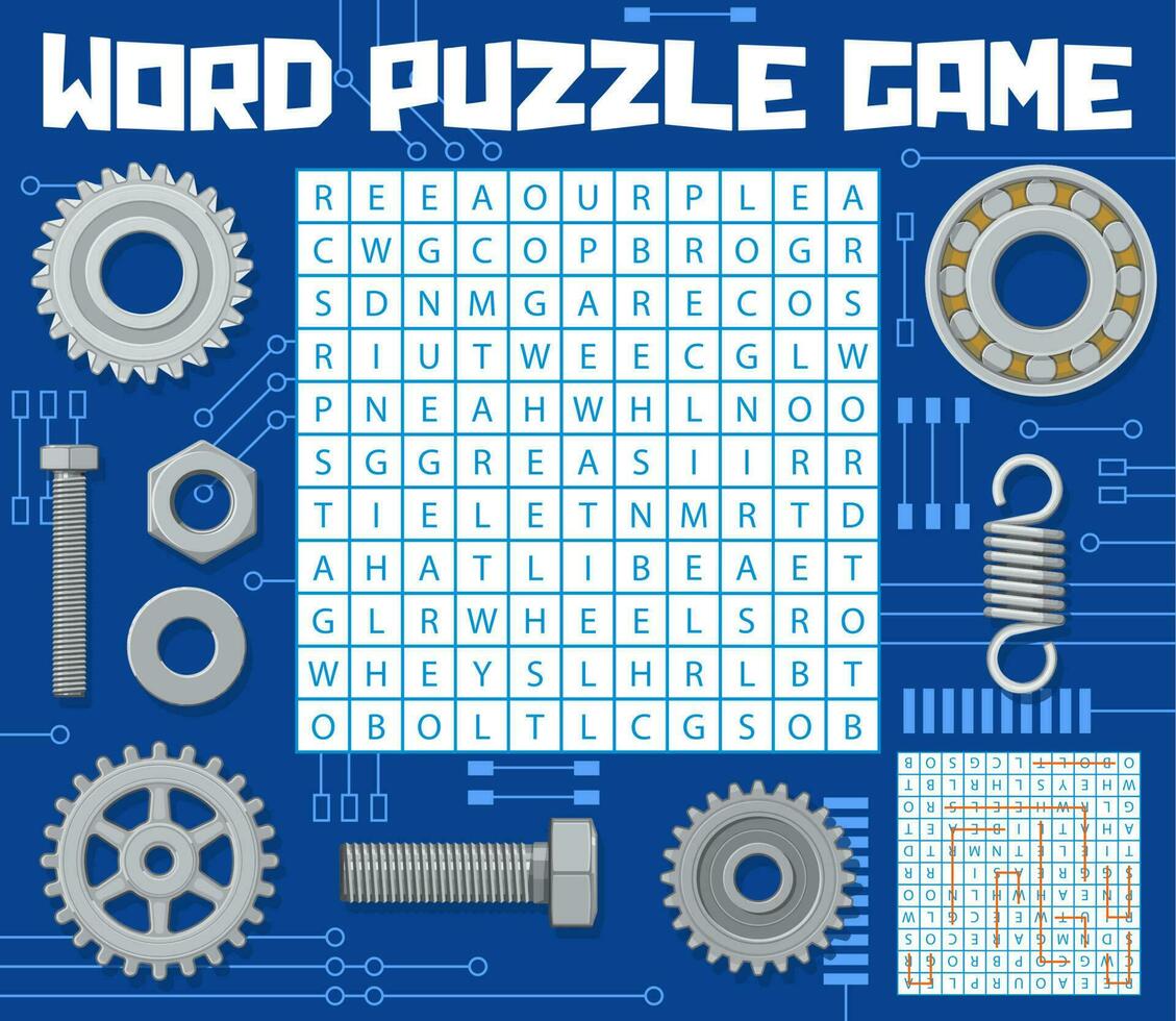 Mechanic spare parts on word search puzzle game vector