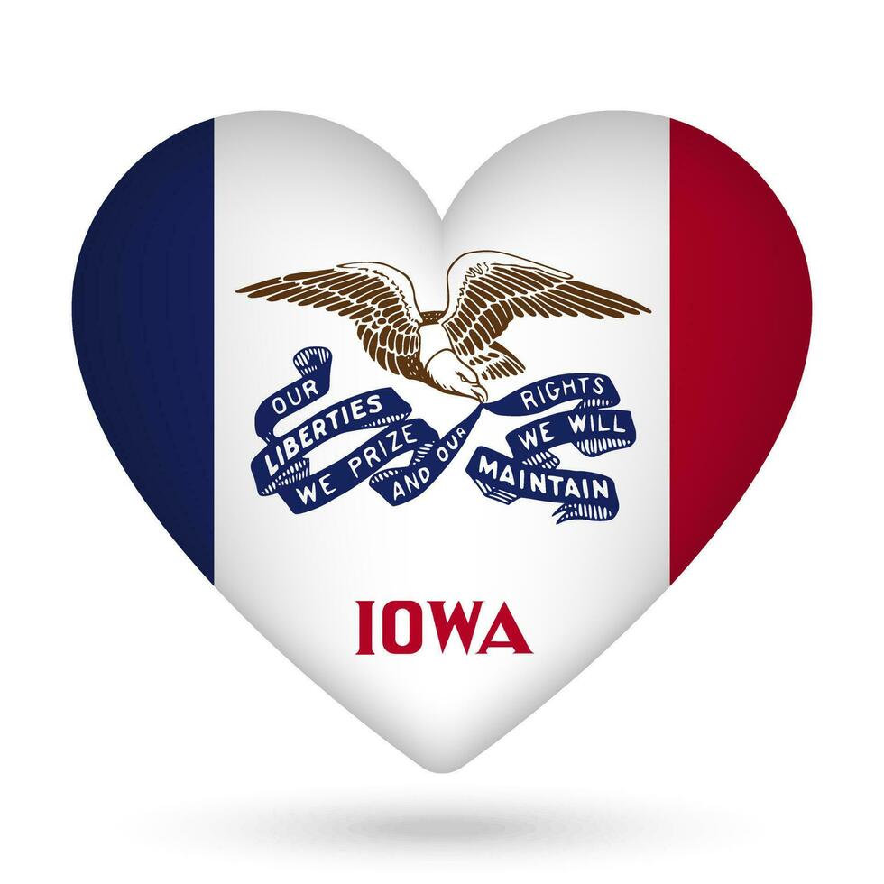 Iowa flag in heart shape. Vector illustration.