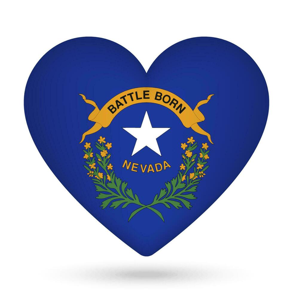 Nevada flag in heart shape. Vector illustration.