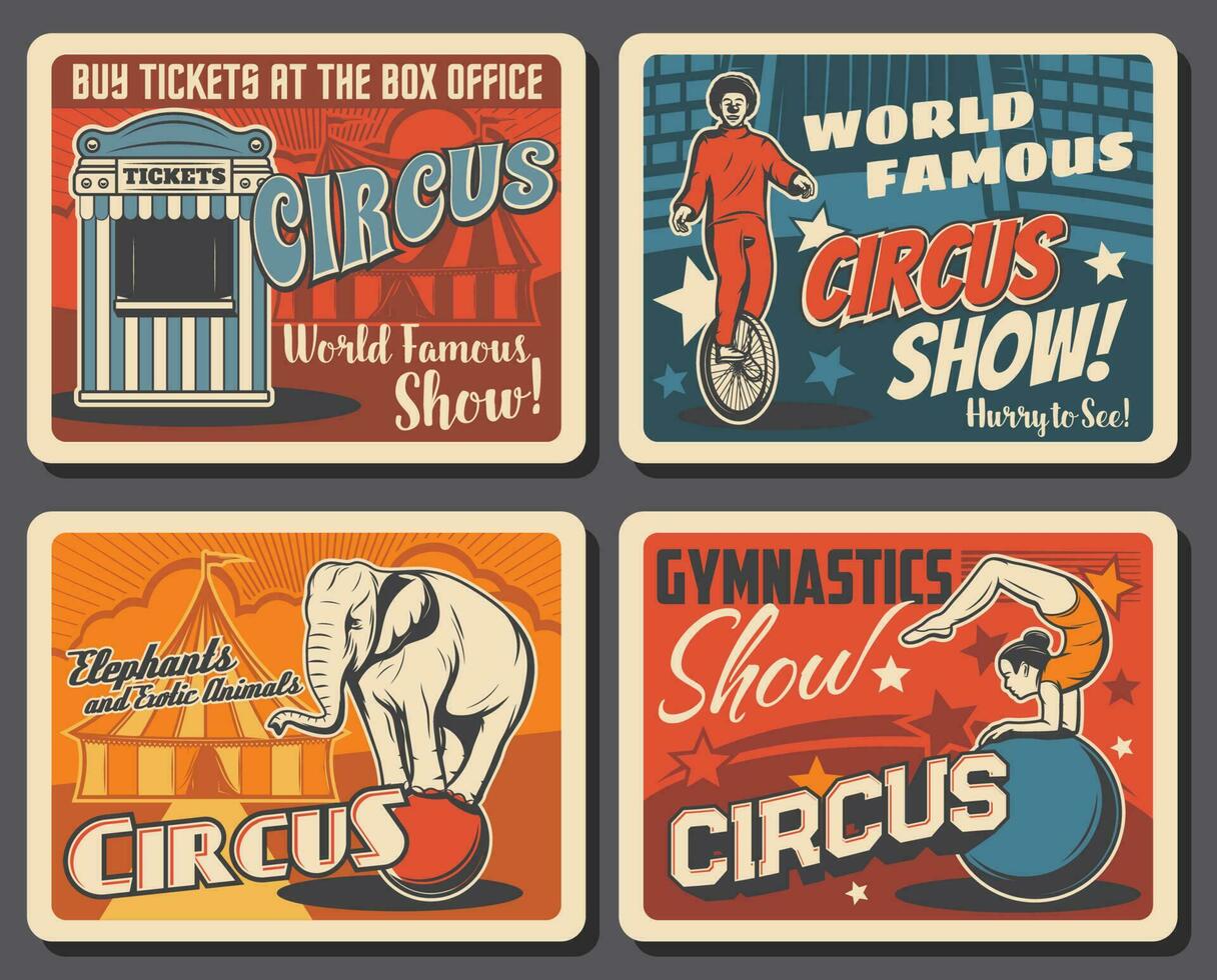 Big top circus funfair festival vintage posters vector
