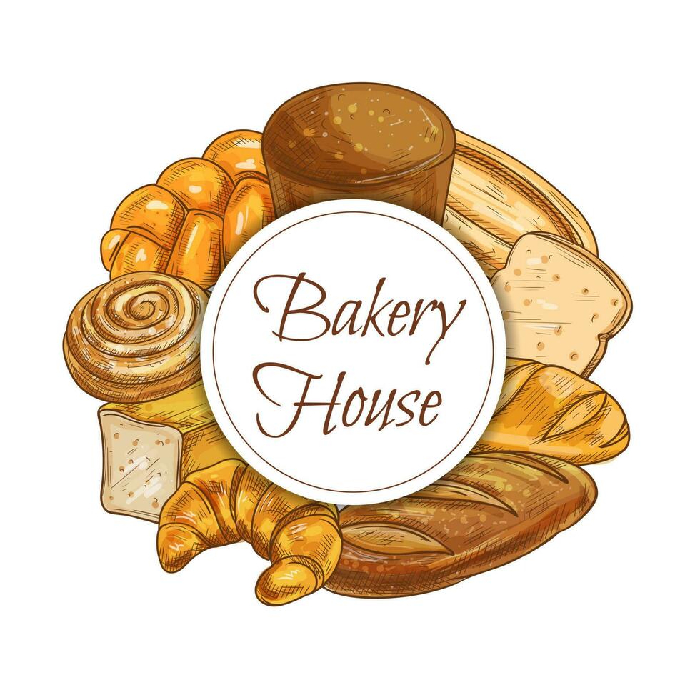 Bread, bakery shop sketch banner, baked food vector