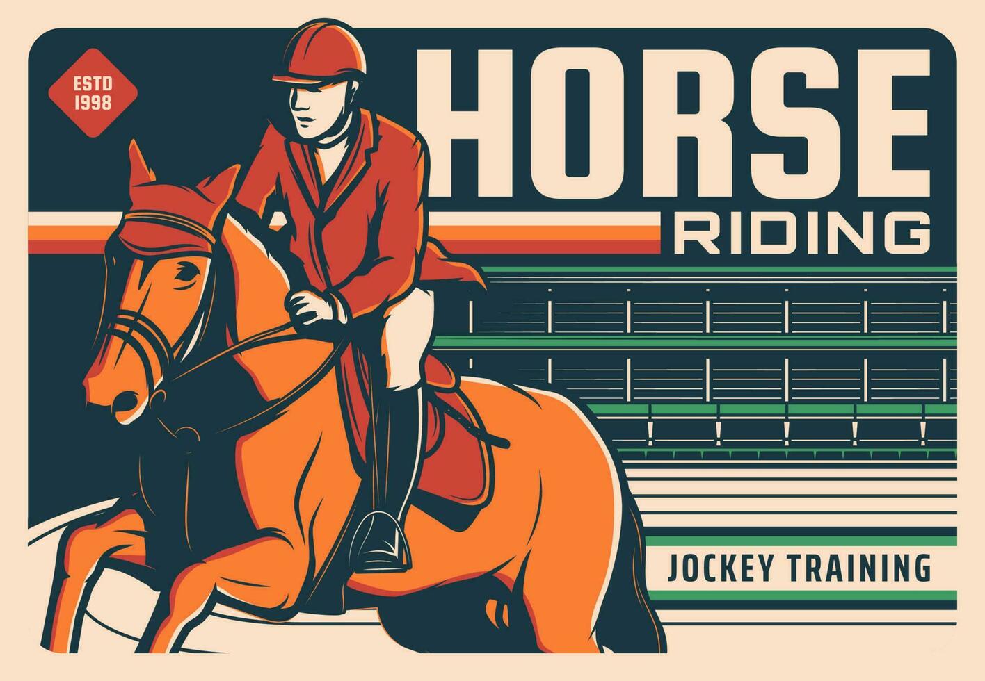 Horse riding, jockey polo ride training sport club vector