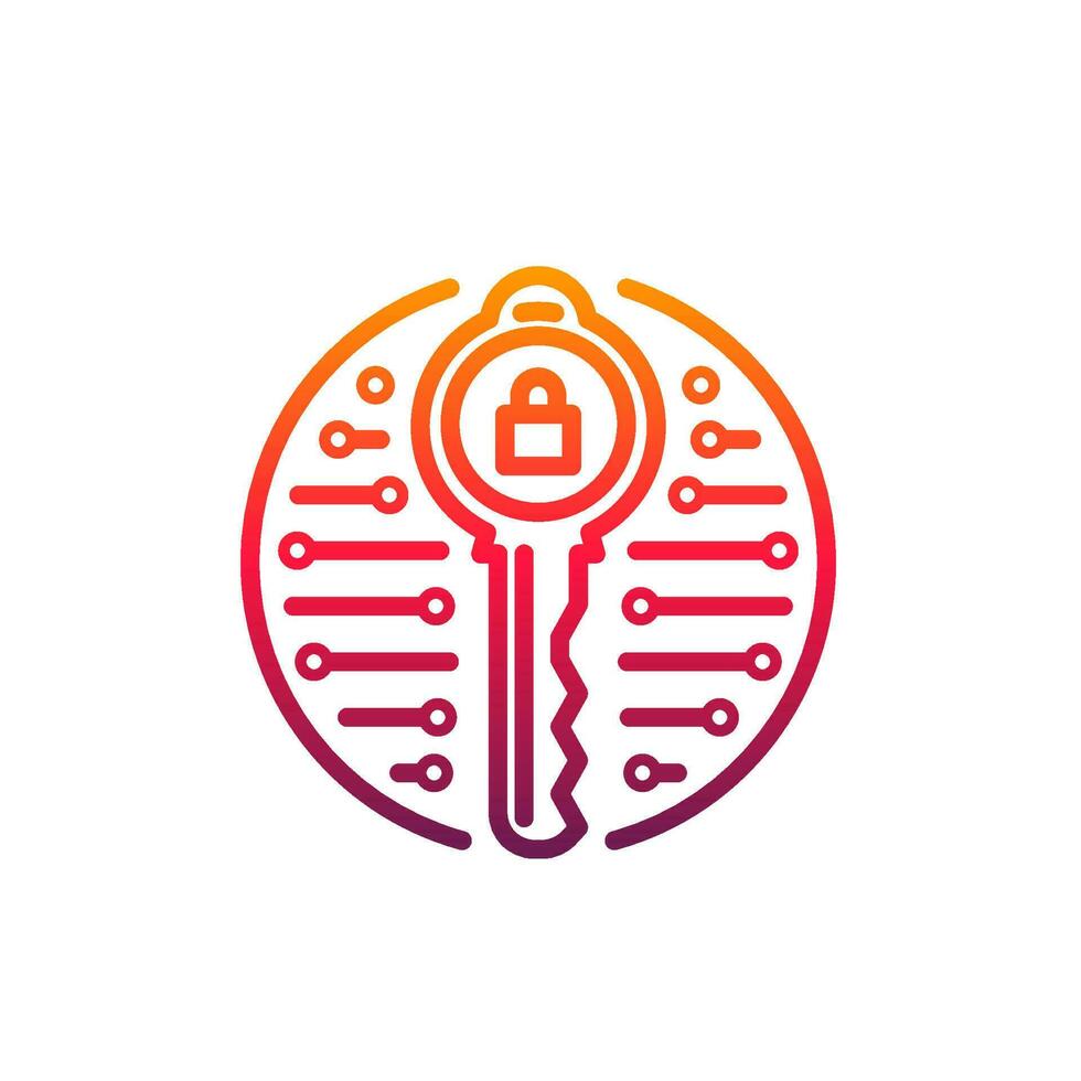 Cyber security icon padlock inside of key, vector