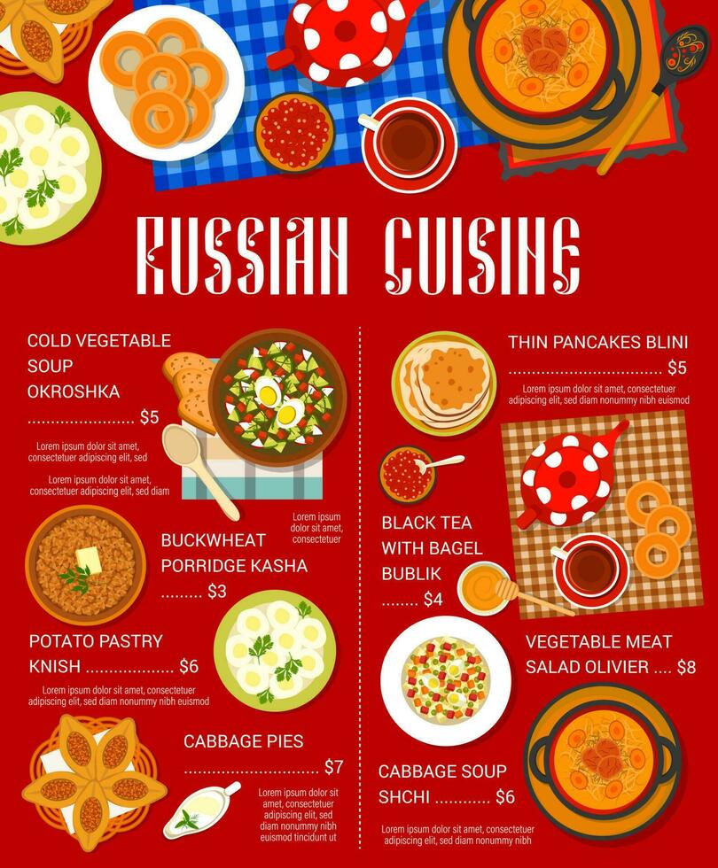 ruso cocina menú, Rusia comida platos, comidas vector