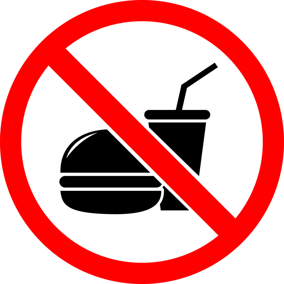 No food allowed sign symbol icon, prohibition sign red circle transparent background png