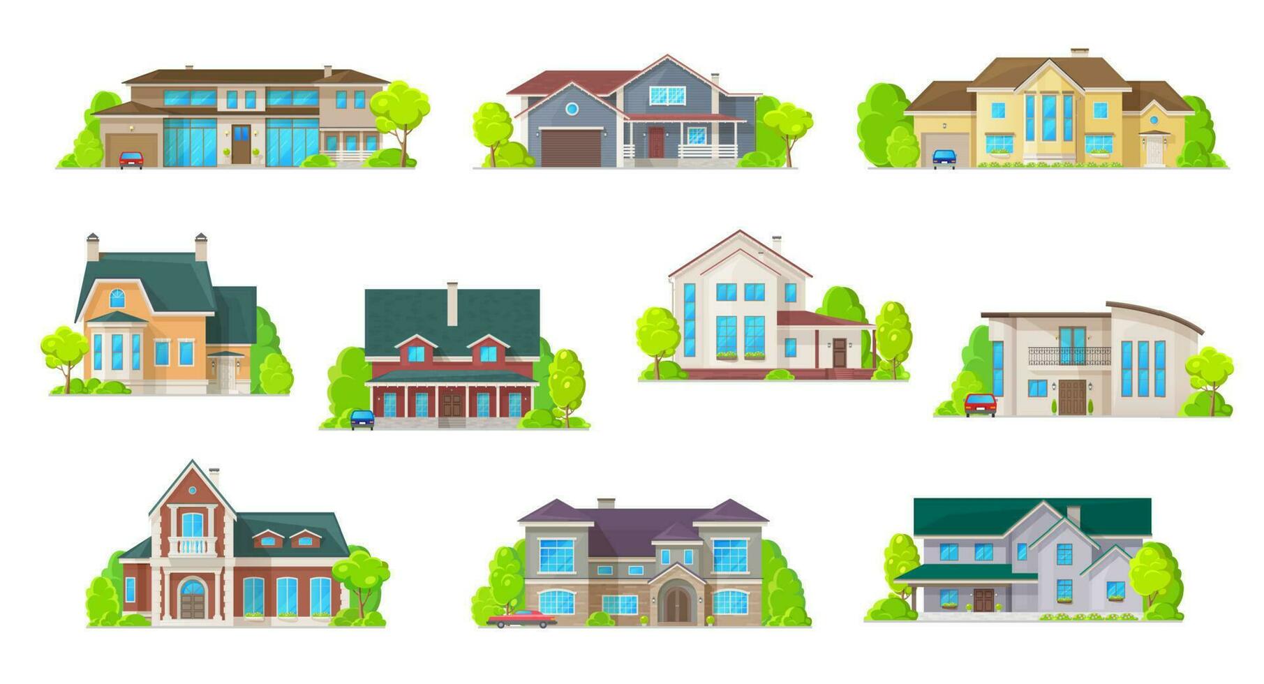 Houses, bungalow cottages, real estate buildings vector