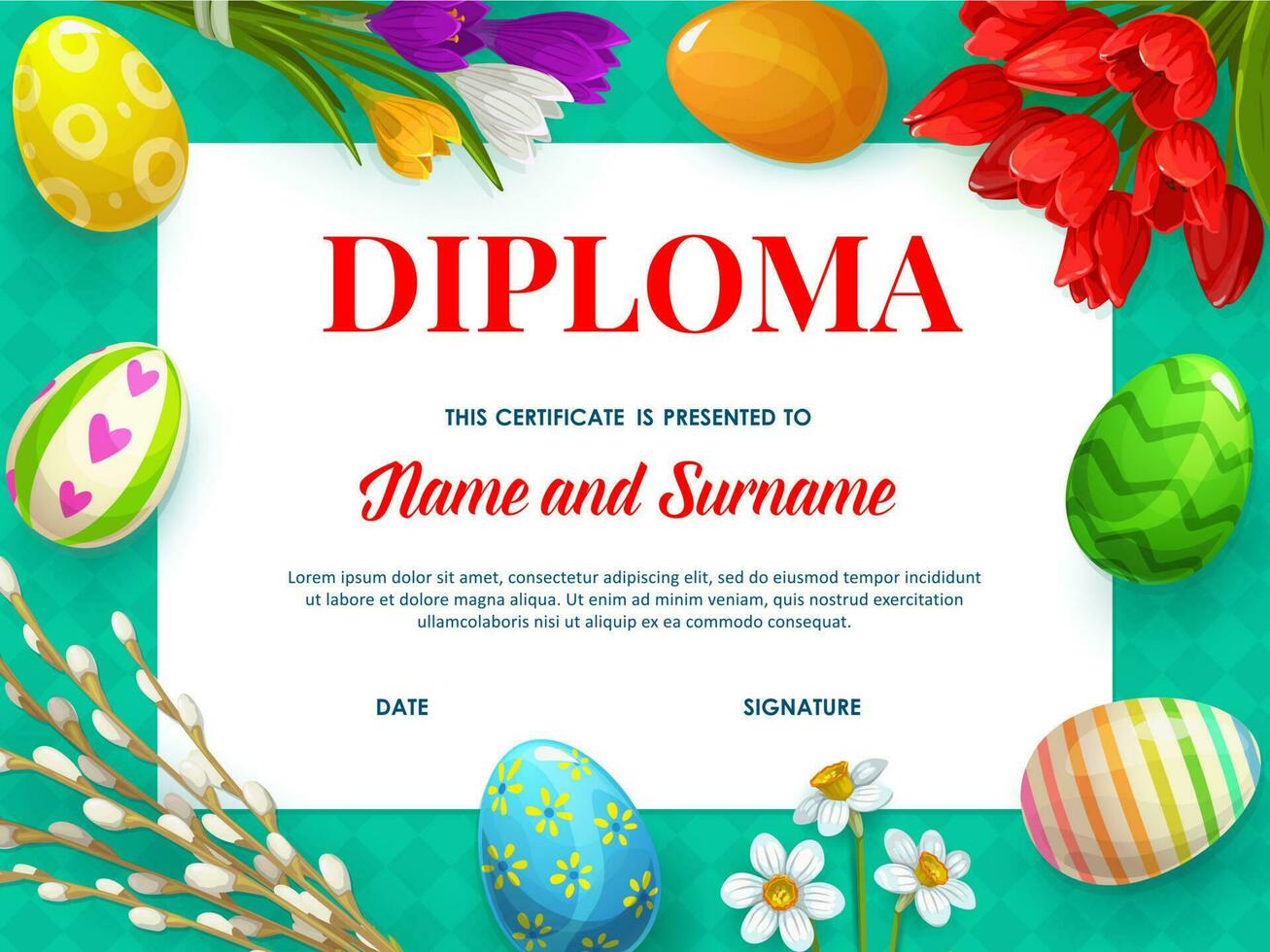 Kids education diploma or certificate template vector