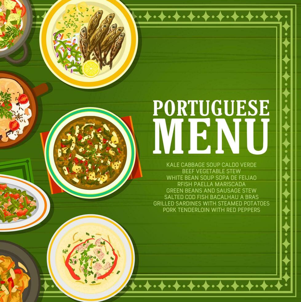 portugués restaurante comida menú vector bandera