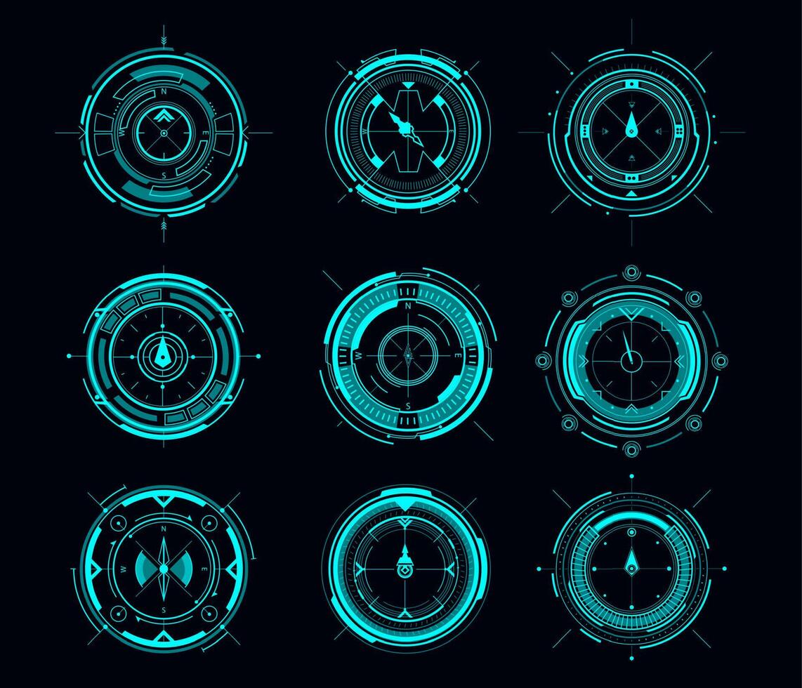 HUD compass, aim control panel, user interface vector