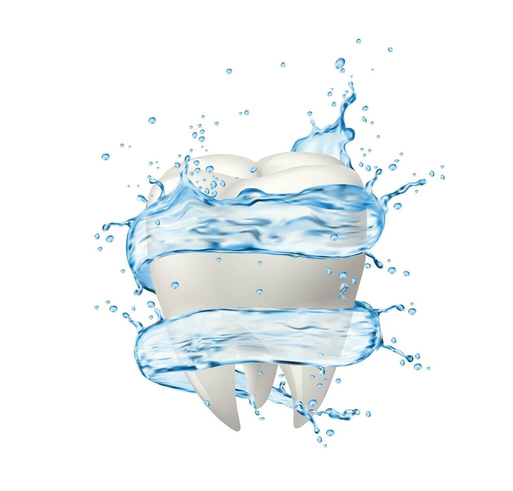 Mouthwash teeth and clean water swirl splashes vector