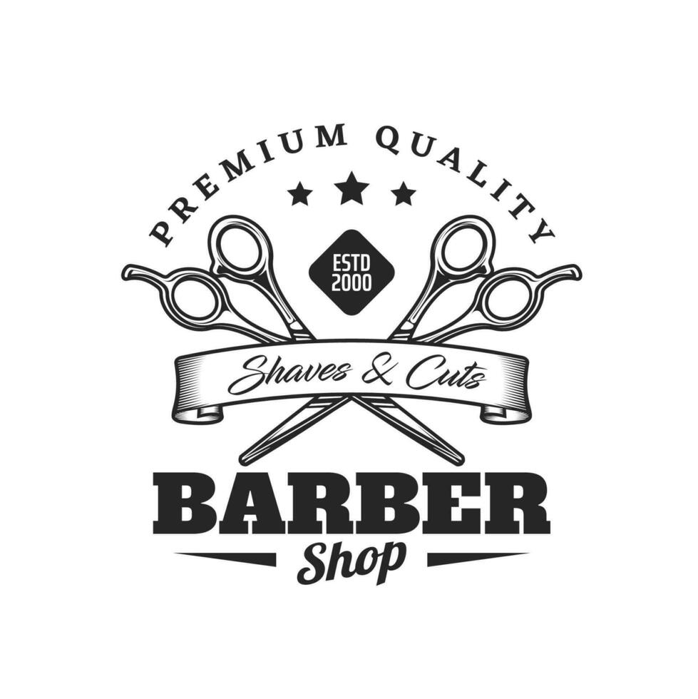 Barbershop icon with scissors for shaves and cuts vector