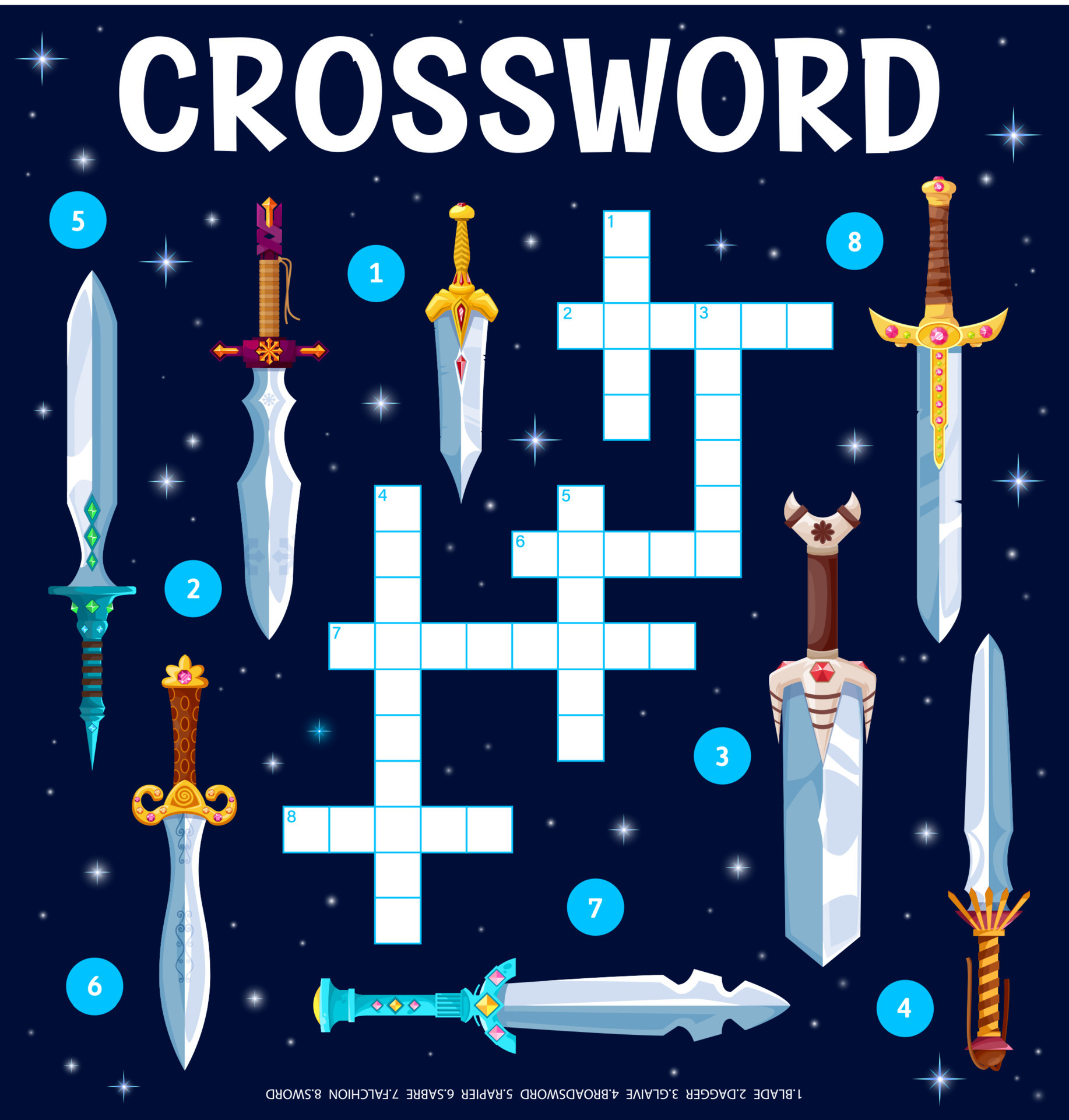 Fantasy magic swords blades crossword puzzle 23527743 Vector Art at Vecteezy