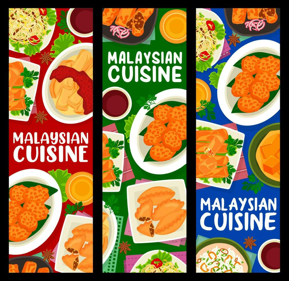 Malaysian cuisine meals vector banners Malaysia