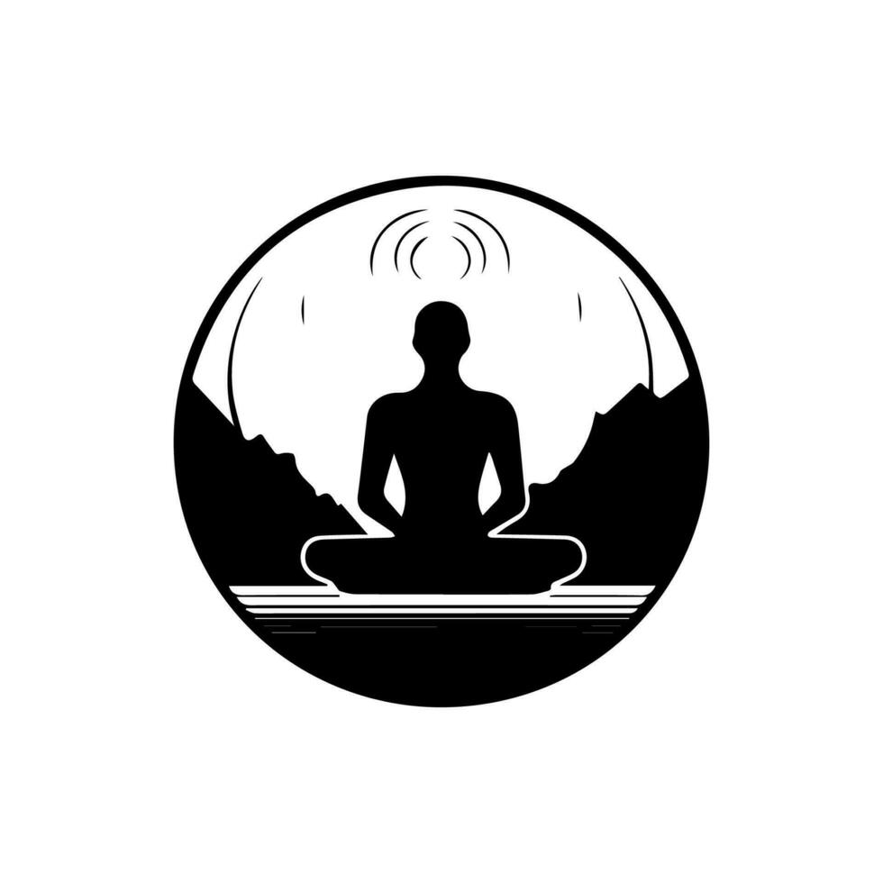 un sereno y calmante meditación logo diseño presentando un minimalista y de inspiración zen acercarse, Perfecto para bienestar o yoga negocios vector