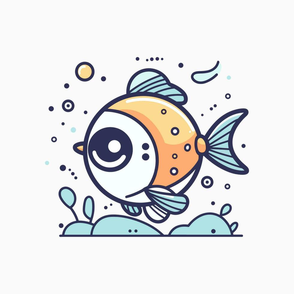 linda kawaii pescado ilustración es adorable y vibrante, Perfecto para diseños ese son juguetón y animado vector