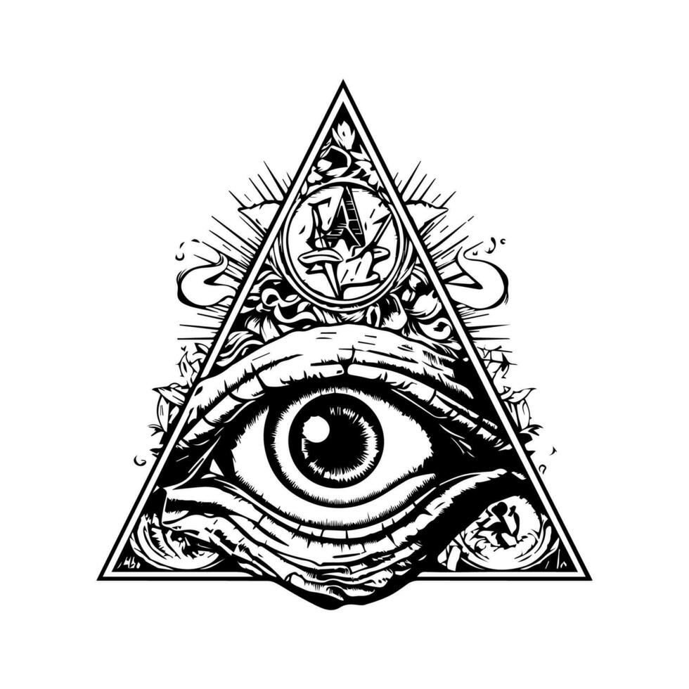 Eye in triangle handdrawn lineart illustration vector