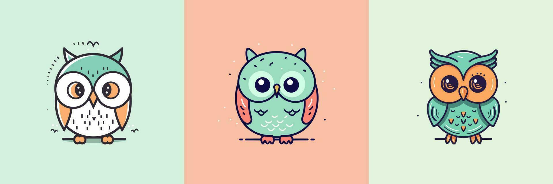 Cute baby owl mascot kawaii cartoon bird illustration set collection vector
