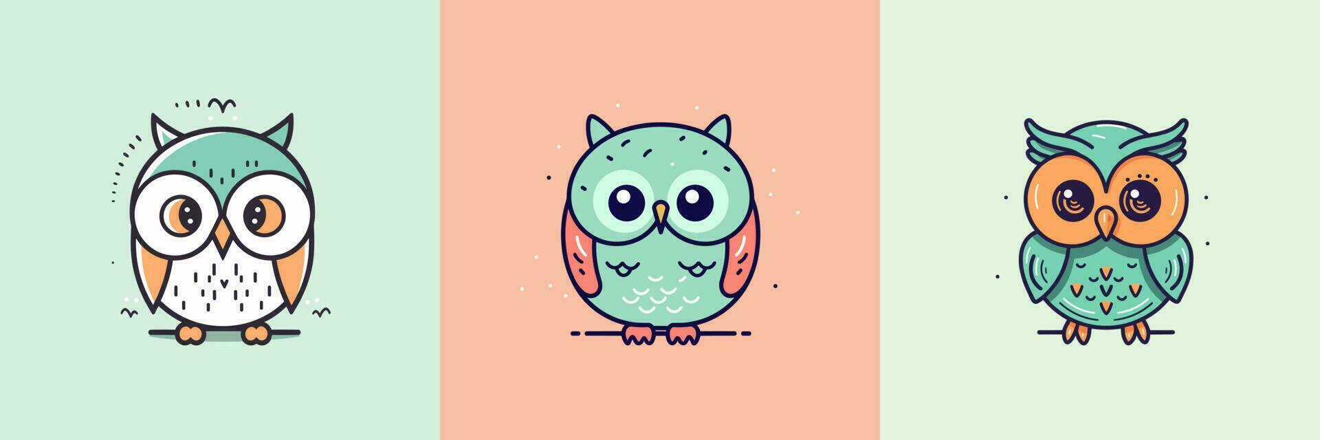 linda bebé búho mascota kawaii dibujos animados pájaro ilustración conjunto colección vector