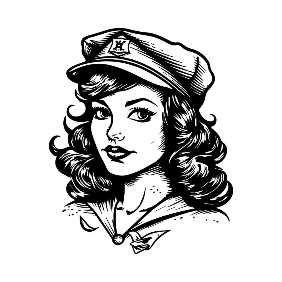 Set sail with our daring female sailor illustration. This empowering artwork captures the spirit of adventure and the sea. vector