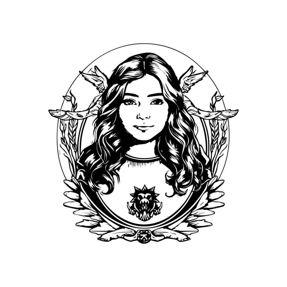 Mexican girl black and white handdrawn illustration vector