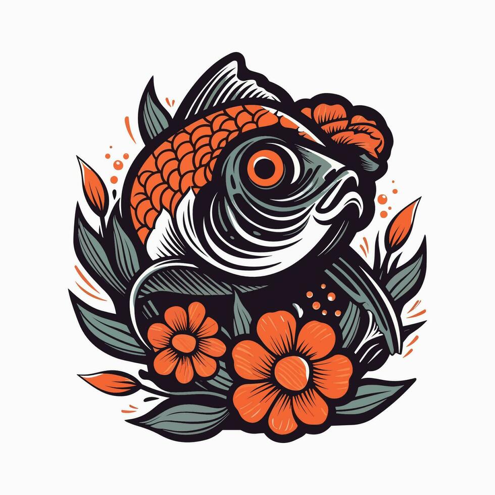 un vistoso pescado con un hermosa flor ilustración, Perfecto para un logo diseño o decoración. vector