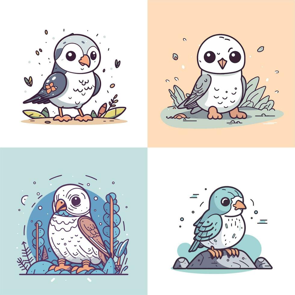 linda águila halcón pájaro conjunto colección kawaii dibujos animados ilustración vector