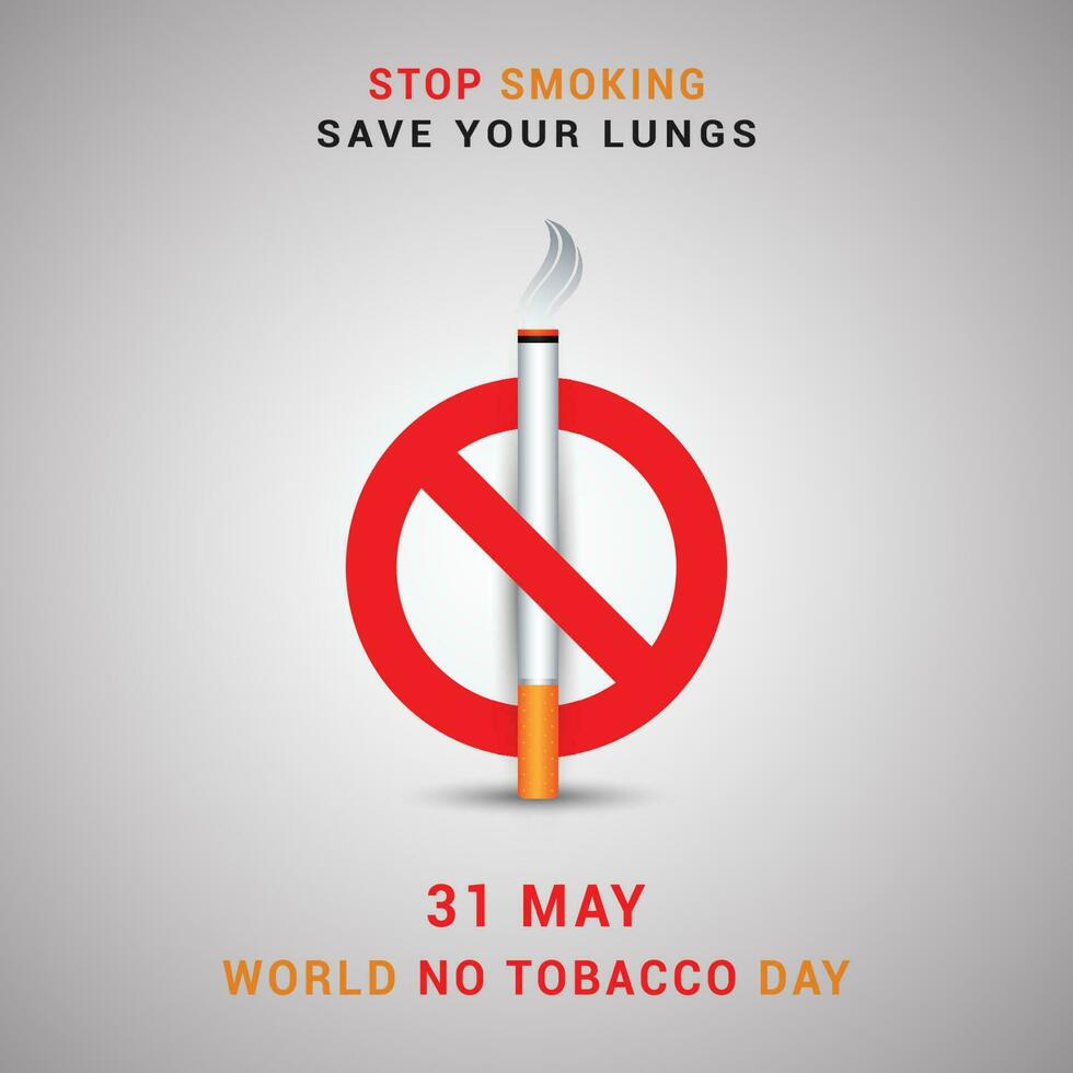 Stop smoking, save your lungs, 31 may world no tobacco day with cigarette and forbidden sign awareness social media post design template vector