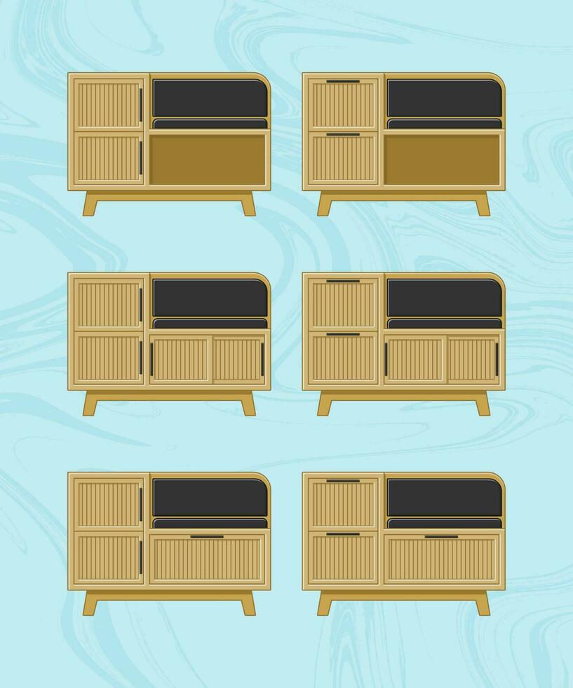 plano diseño de madera mueble conjunto para interior diseño . de madera mueble conjunto vector. de madera almacenamiento conjunto para hogar interior diseño vector