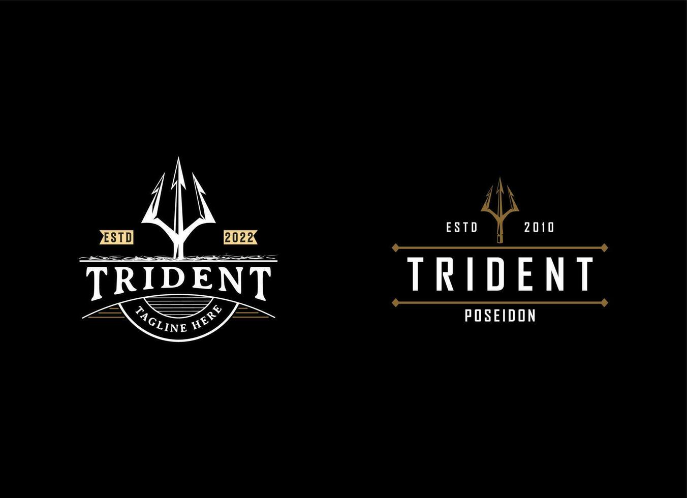 Trident Neptune God Poseidon Triton King Shiva Spear Label logo design. vector