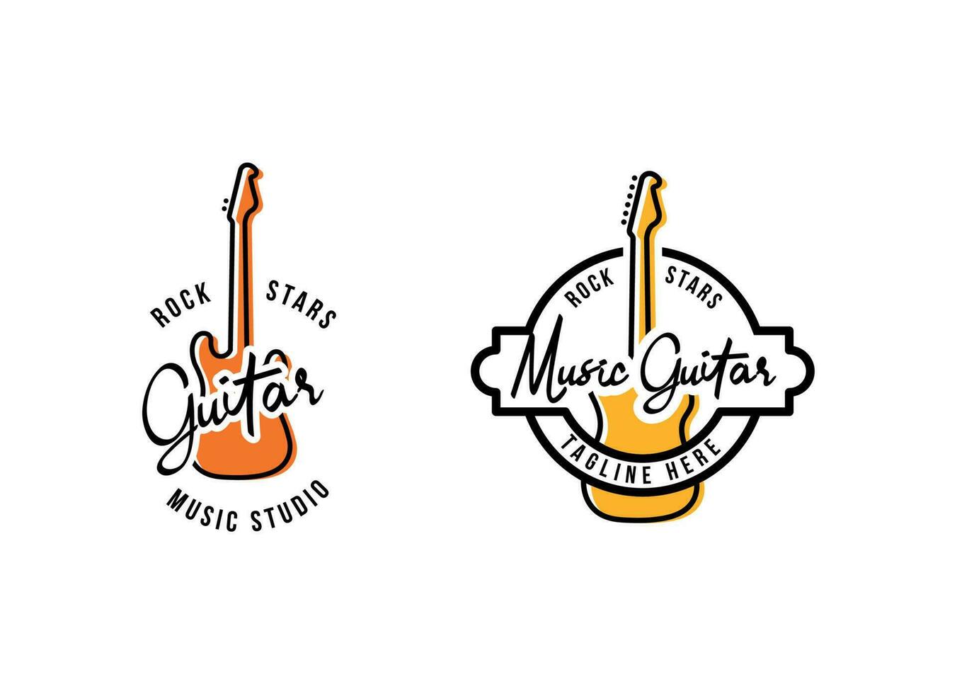 el música casa. un música tienda logo con un guitarra silueta vector