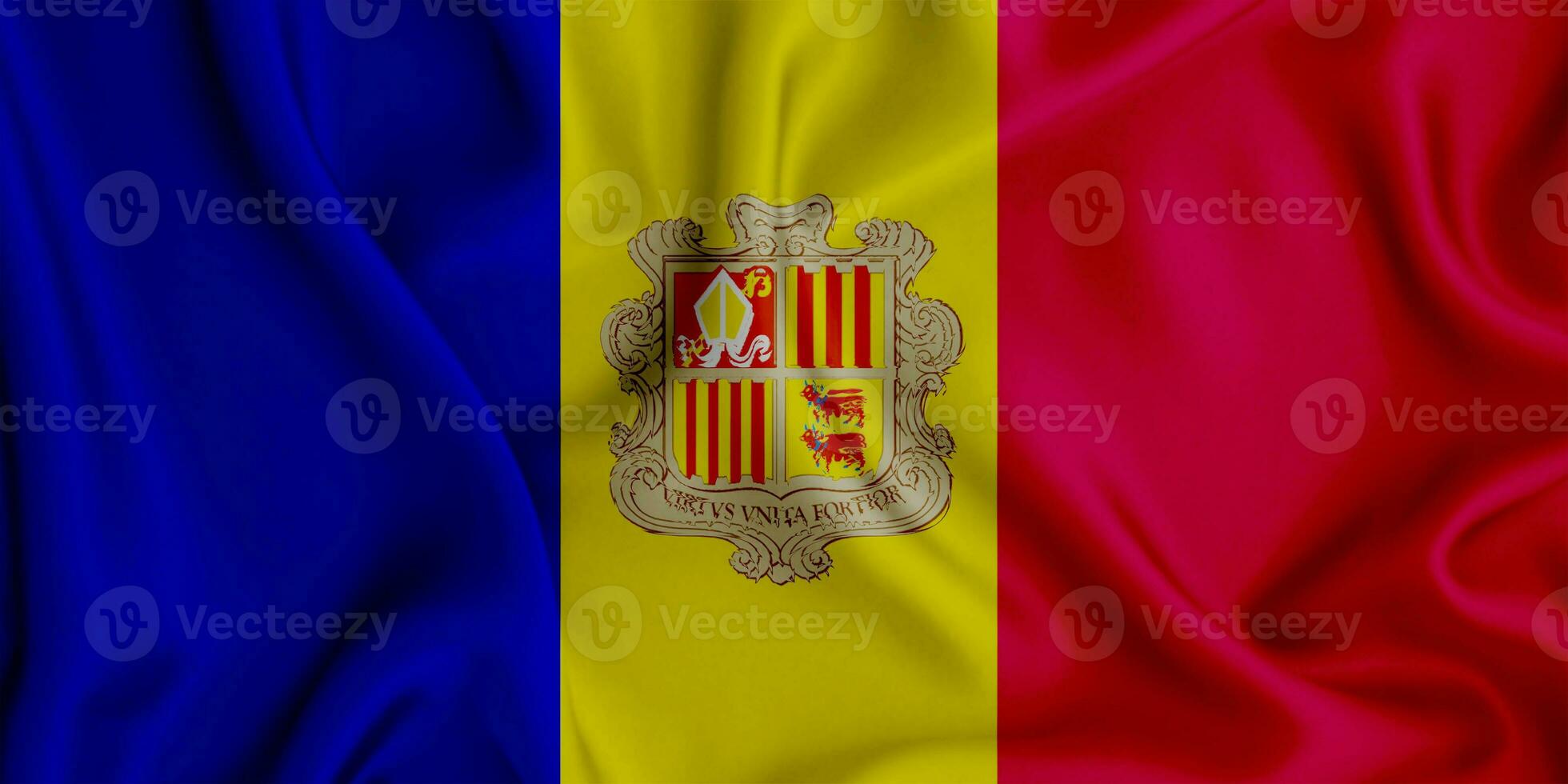 Realistic waving flag of Andorra, 3d illustration photo