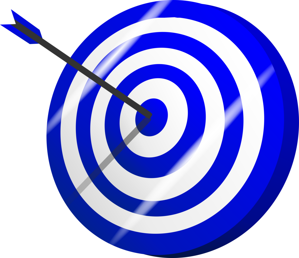 3D Dart target goal focus white blue design transparent background png