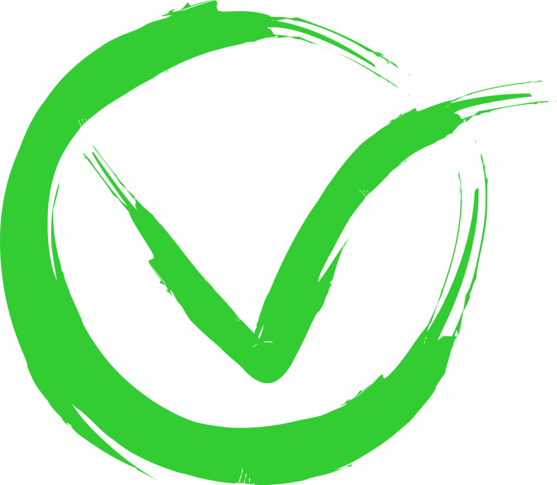 Hand drawing checkmark sign logo symbol, green check mark circle design transparent background png