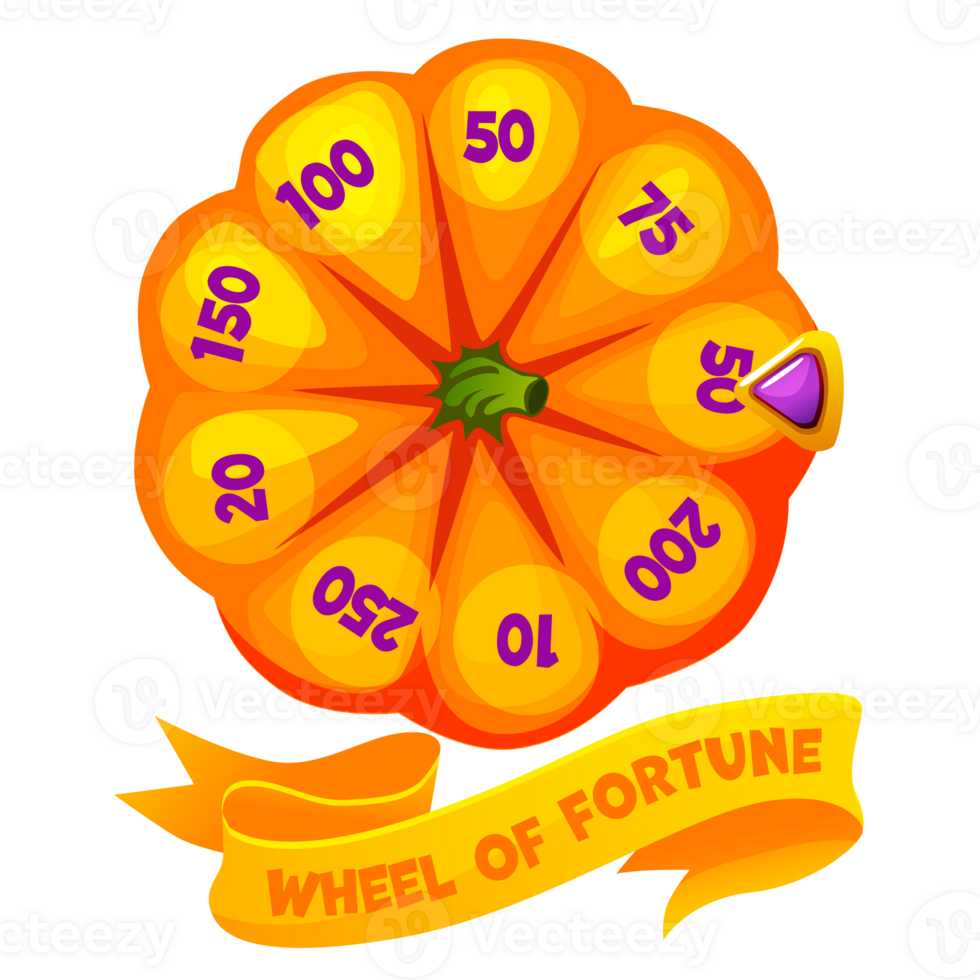 Halloween Wheel of Fortune, button rotation. 2D game asset. Halloween Bonus Popup and golden ribbon. png