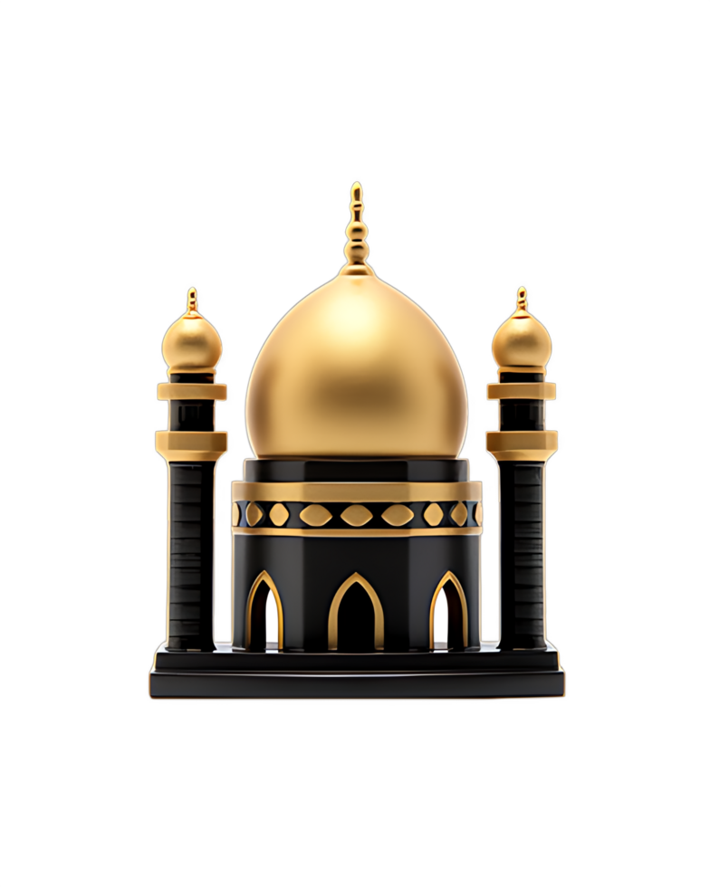 Black and gold Mosque 3D Illustration. png