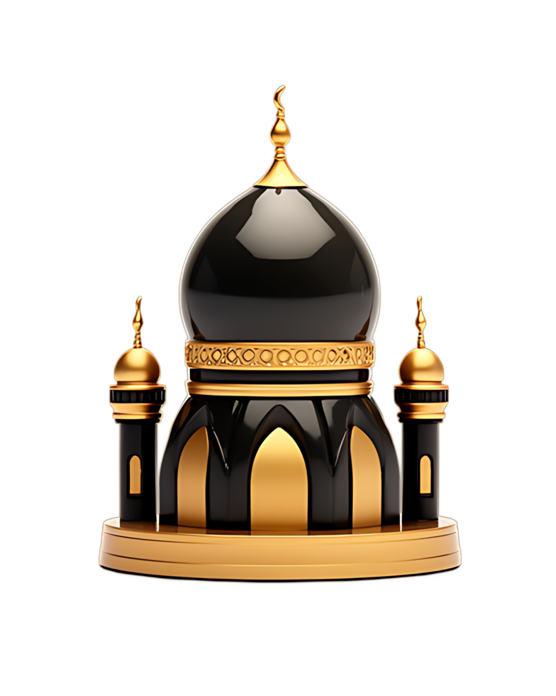 Black and gold Mosque 3D Illustration. png